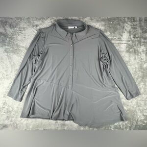 Susan Graver Liquid Knit Tunic Top Size 4X Gray Buttons Asymmetrical Hem Peplum